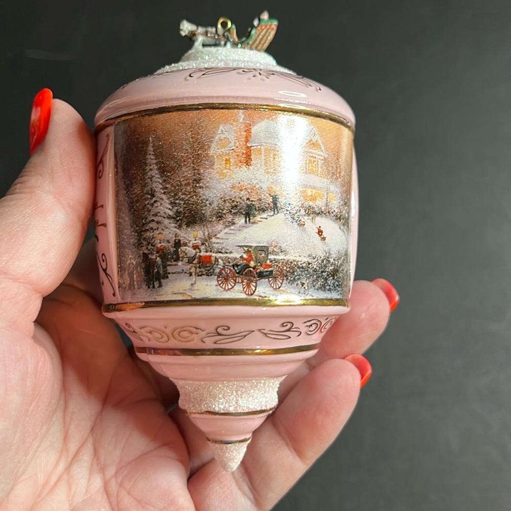 Thomas Kinkade Victorian Christmas Pink Heirloom Glass Ornaments Set of 4